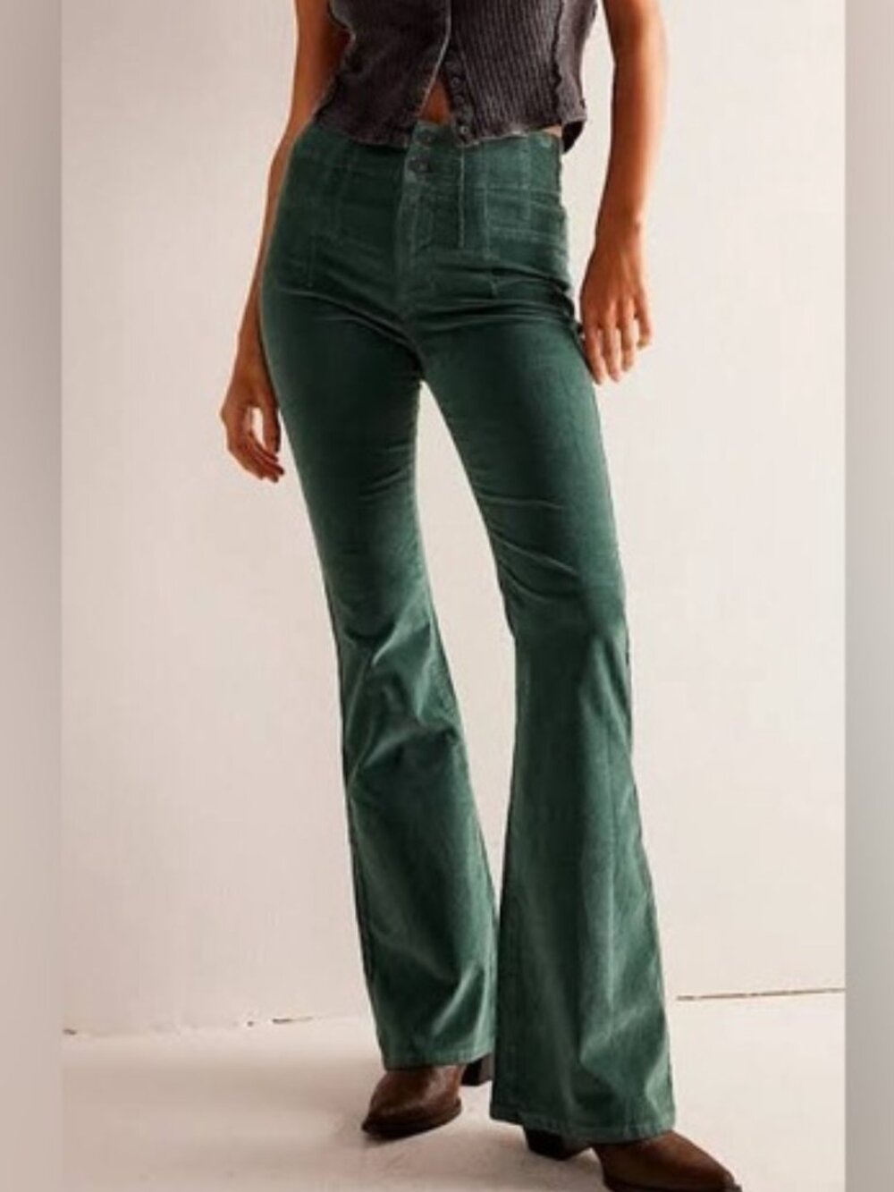 Free People We the Free Women's Jayde Cord Flare Pants Forest Glen Green Size 28